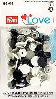 PRYM LOVE DRUCKKNOPF SET COLOR SNAPS RUND 12.4MM MARINE/GRAU/WEISS, BLISTER A 30 STK.