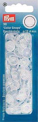 PRYM DRUCKKNOPF COLOR SNAPS RUND 12.4MM TRANSPARENT MATT, BLISTER A 30 STK.
