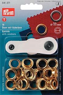 PRYM ÖSEN UND SCHEIBEN MESSING 11MM GOLDFARBIG