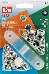 PRYM ÖSEN UND SCHEIBEN MESSING 8MM SILBERFARBIG, KARTE A 24 STK.**