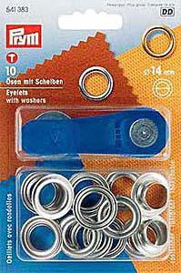 PRYM ÖSEN UND SCHEIBEN MESSING 14MM SILBERFARBIG, KARTE A 10 STK.