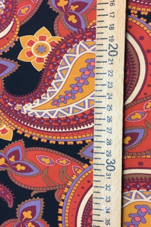 Stoff Jersey Paisley schwarz-ocker - 0