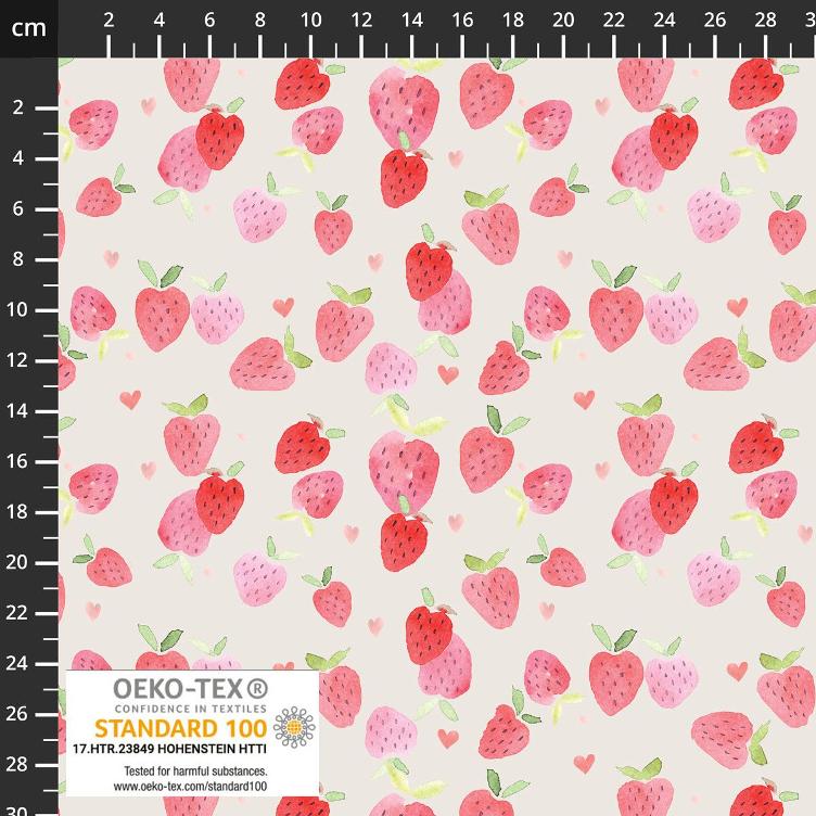 Stoff Jersey Erdbeeren beige