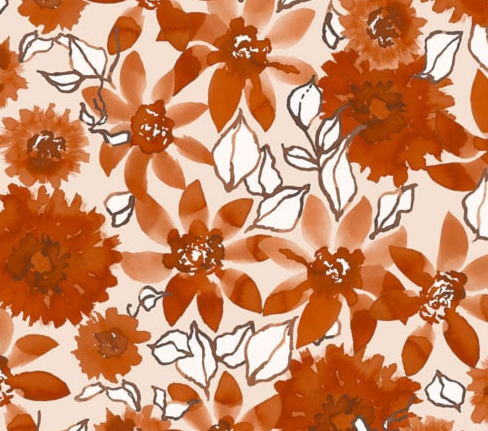 Stoff Jersey Avalana Blumen orange/grau