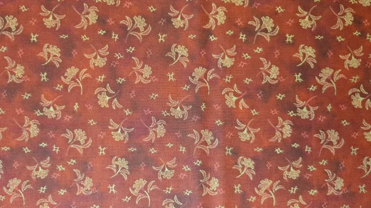 Stoff Baumwolle, Patchwork Batik mit Goldblumen Rost
