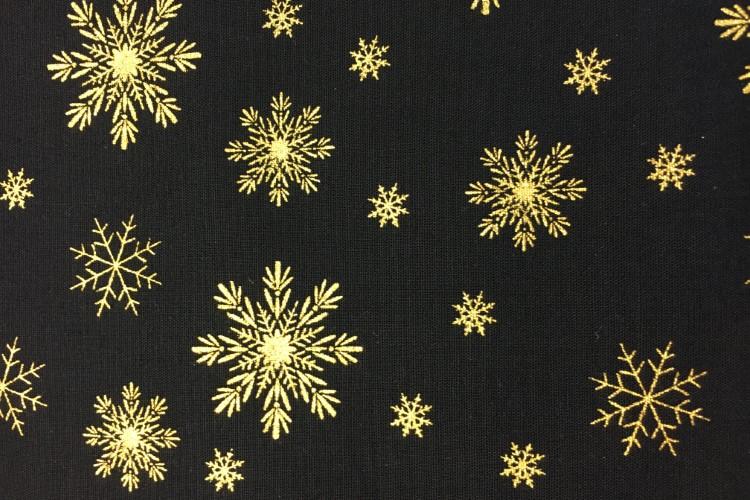 Stoff Baumwolle, Schneesterne gold, marine