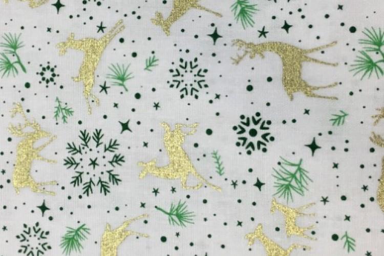 Stoff Baumwolle, Waldtiere, weiss-gold