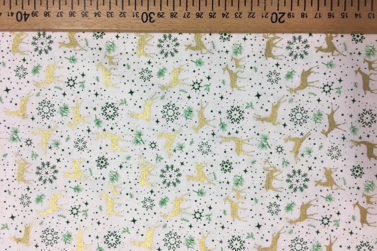 Stoff Baumwolle, Waldtiere, weiss-gold - 0