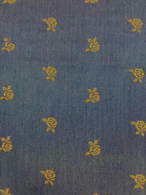 Stoff Jeans, Rosen bestickt Gold
