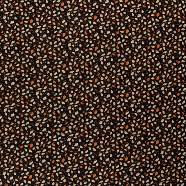 Stoff Jersey Blätter, schwarz/orange/weiss