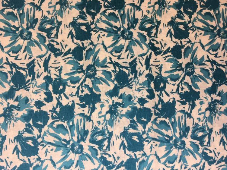 Stoff Leinen, blau-weiss geblumt