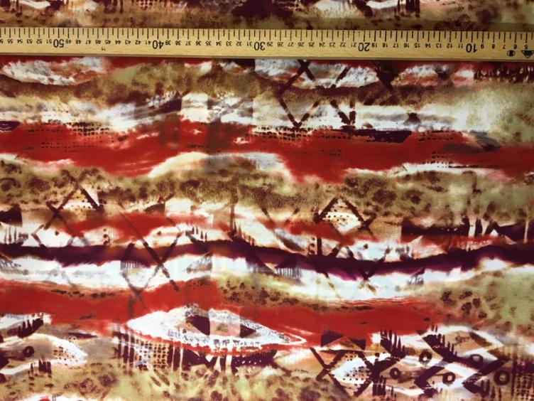 Stoff Polyester, Batikstyle orange/beige