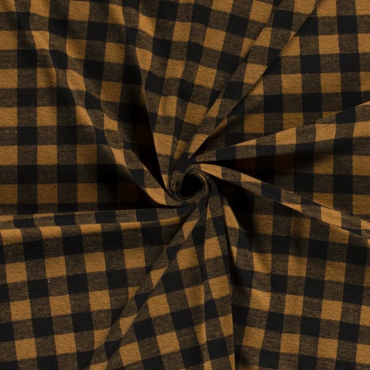 Stoff Polyester Karo, Ocker/Schwarz - 0