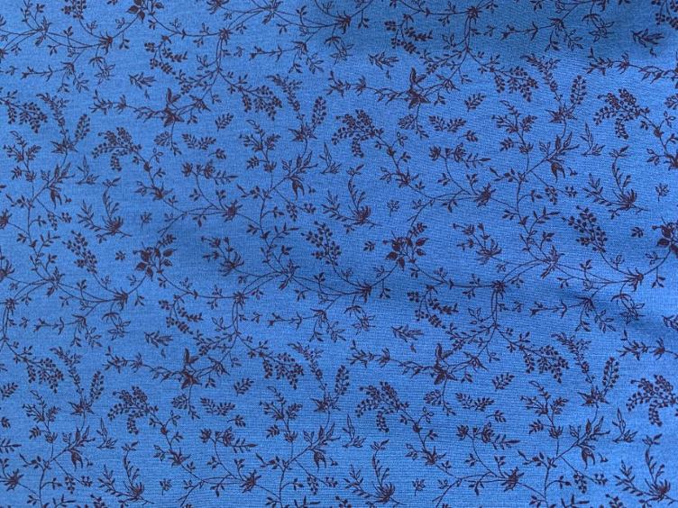 Stoff Viskose, blau mit schwarzen Blumen