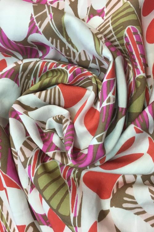 Stoff Viskose Druck weiss-rot - 0