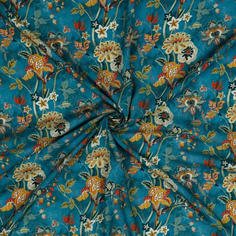 Stoff Viskose Radiance Blumen, Dark Cyan
